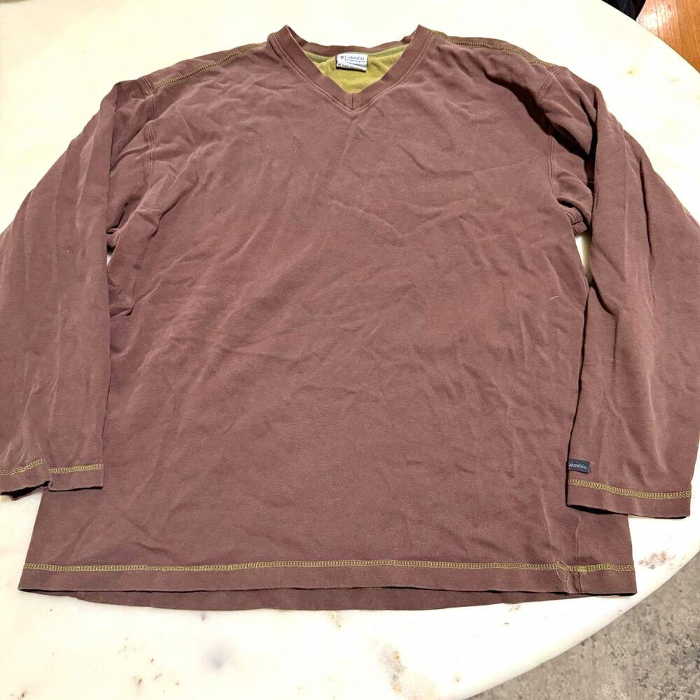 Columbia Men’s M Brown Cotton Tight-Knit V-Neck Logo Long Sleeve Sweater Tee